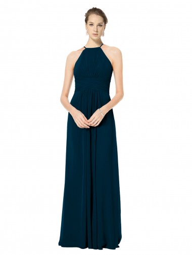 Soft Chiffon Halter Neck A-Line Midnight Green Bridesmaid Dress Derby