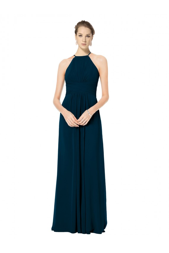 Soft Chiffon Halter Neck A-Line Midnight Green Bridesmaid Dress Derby