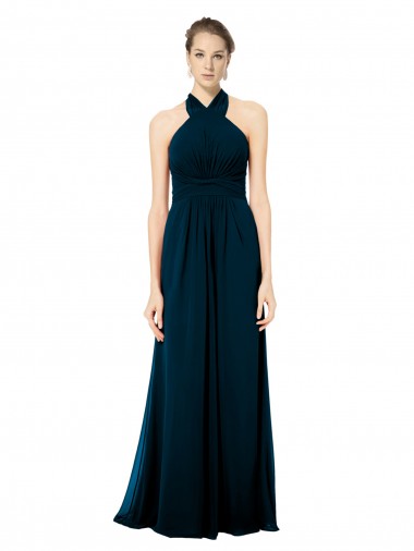 Soft Chiffon Halter Neck Twist Back A-Line Midnight Green Formal Dress / Bridesmaid Dress Derby