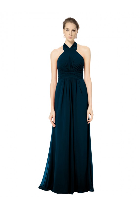Soft Chiffon Halter Neck Twist Back A-Line Midnight Green Formal Dress / Bridesmaid Dress Derby