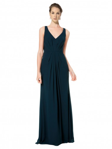 Soft Chiffon V-Neck A-Line Midnight Green Bridesmaid Dress Derby