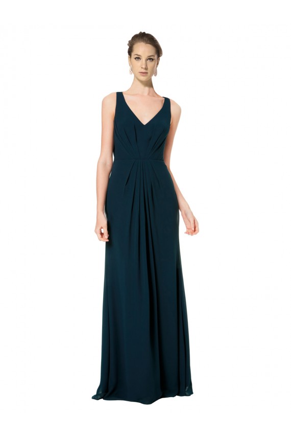 Soft Chiffon V-Neck A-Line Midnight Green Bridesmaid Dress Derby