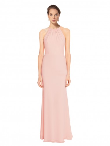 Chiffon Halter Neck A-Line Pink Bridesmaid Dress Derby