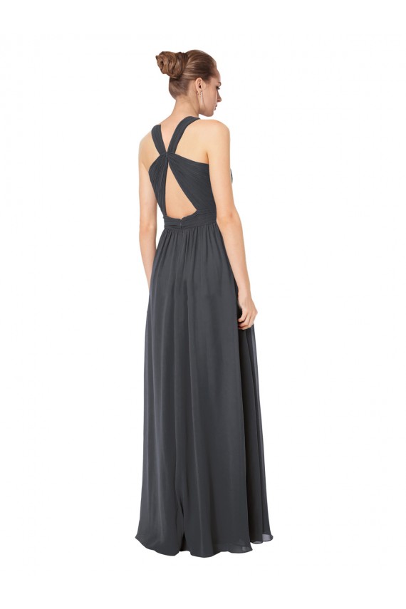 Soft Chiffon Halter Neck Keyhole Back A-Line Stormy Silver Bridesmaid Dress Derby