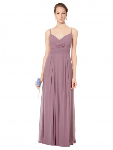 Soft Chiffon V-Neck Open Back A-Line Pink Bridesmaid Gowns Derby