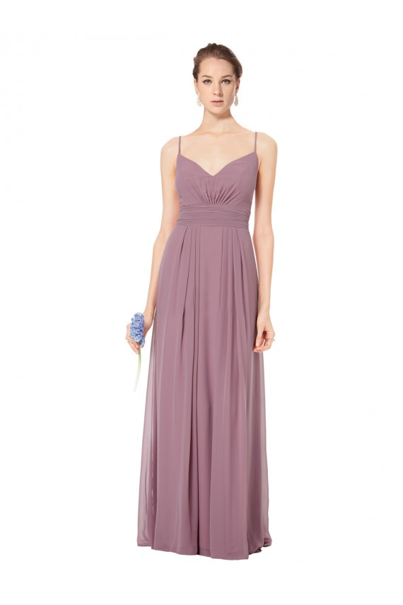 Soft Chiffon V-Neck Open Back A-Line Pink Bridesmaid Gowns Derby