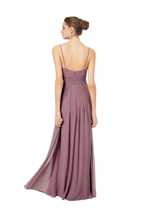 Soft Chiffon V-Neck Open Back A-Line Pink Bridesmaid Gowns Derby