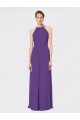 Soft Chiffon Halter Neck Open Back A-Line Plum Purple Bridesmaid Dress Derby