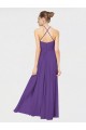 Soft Chiffon Halter Neck Open Back A-Line Plum Purple Bridesmaid Dress Derby