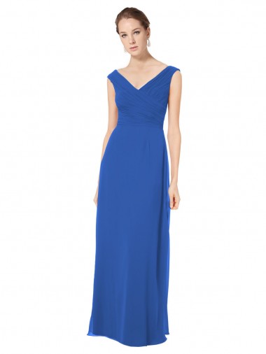 Soft Chiffon V-Neck V-Back A-Line Royal Blue Bridesmaid Dresses Derby