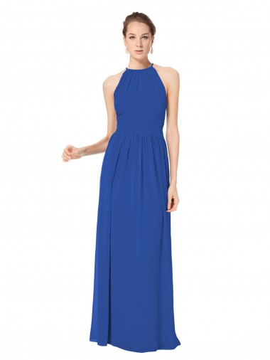 Chiffon Halter Neck Keyhole Back A-Line Royal Blue Bridesmaid Dress / Evening Dress Derby