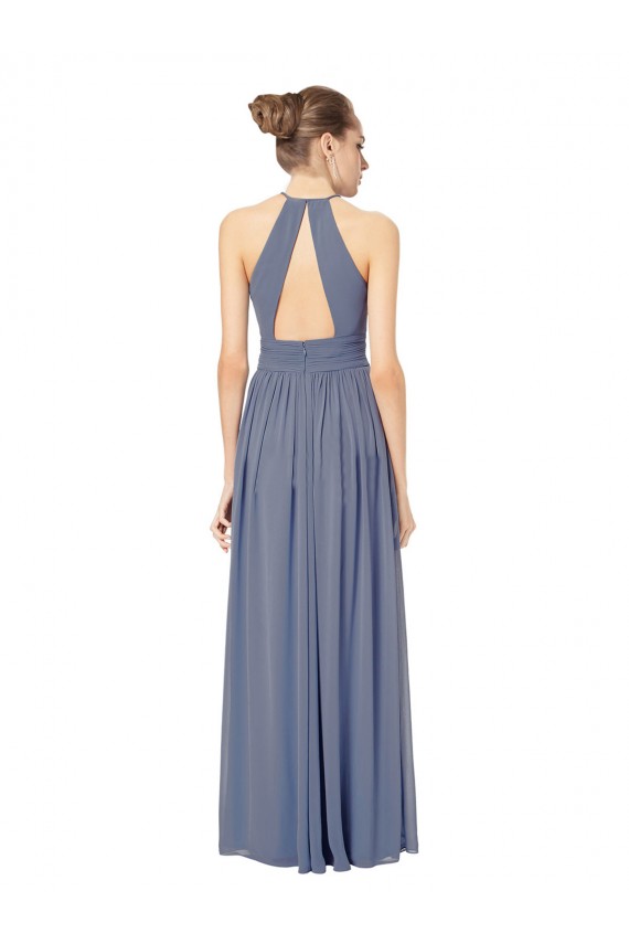 Chiffon Halter Neck Keyhole Back A-Line Royal Blue Bridesmaid Dress / Evening Dress Derby