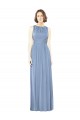 Soft Chiffon Bateau Neck Keyhole Back A-Line Dusty Blue Bridesmaid Dress Derby