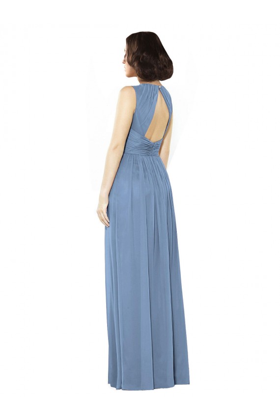 Soft Chiffon Bateau Neck Keyhole Back A-Line Dusty Blue Bridesmaid Dress Derby