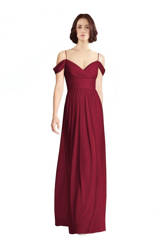 Soft Chiffon V-Neck A-Line Burgundy Bridesmaid Dresses Derby