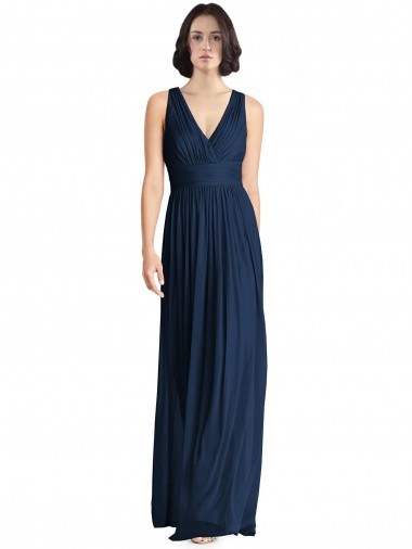 Chiffon V-Neck A-Line Dark Navy Bridesmaid Dress Derby
