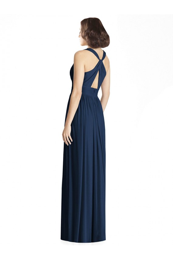 Chiffon V-Neck A-Line Dark Navy Bridesmaid Dress Derby