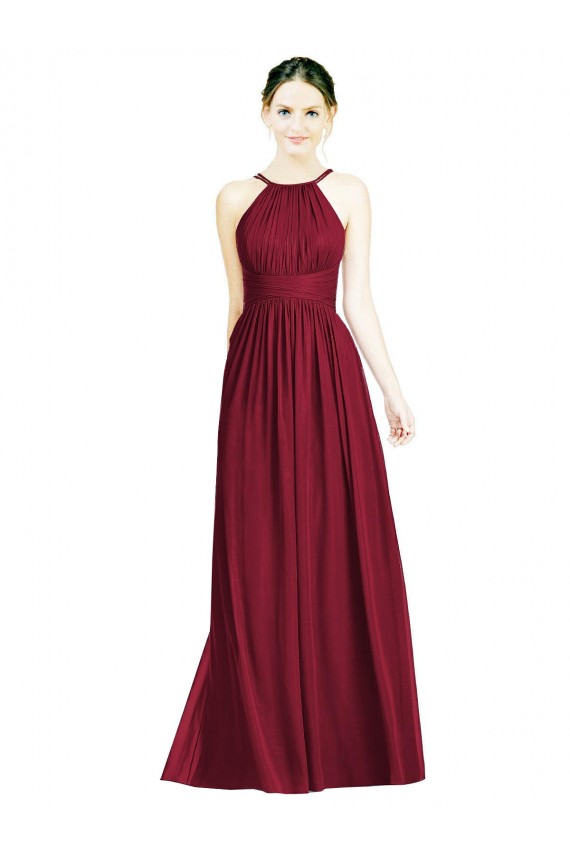 Chiffon Halter Neck Open Back A-Line Burgundy Formal Dress / Bridesmaid Dress Derby