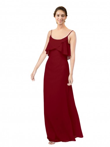 Soft Chiffon Scoop Neck V-Back Sheath Burgundy Bridesmaid Dress Derby