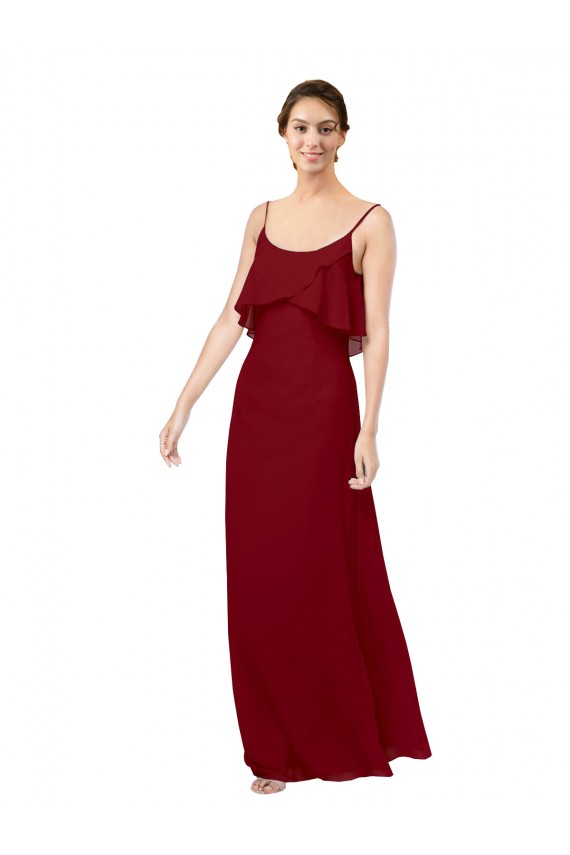 Soft Chiffon Scoop Neck V-Back Sheath Burgundy Bridesmaid Dress Derby