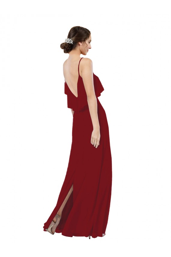 Soft Chiffon Scoop Neck V-Back Sheath Burgundy Bridesmaid Dress Derby
