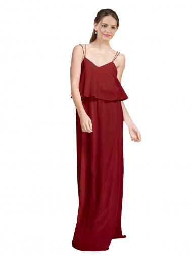 Chiffon Spaghetti Straps Open Back A-Line Burgundy Bridesmaid Dress Derby