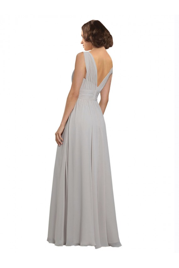 Soft Chiffon V-Neck V-Back A-Line Oyster Silver Bridesmaid Dress Derby