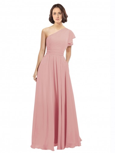 Chiffon One Shoulder A-Line Bliss Pink Bridesmaid Dress / Evening Dress Derby