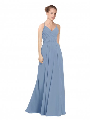 Soft Chiffon V-Neck V-Back A-Line Dusty Blue Evening Dress / Bridesmaid Dress Derby
