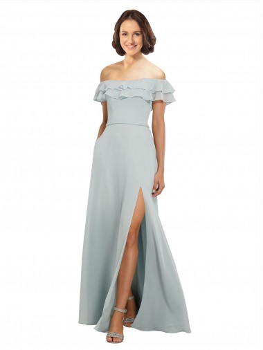 Soft Chiffon Off the Shoulder Keyhole Back A-Line Sea Glass Bridesmaid Dress Derby