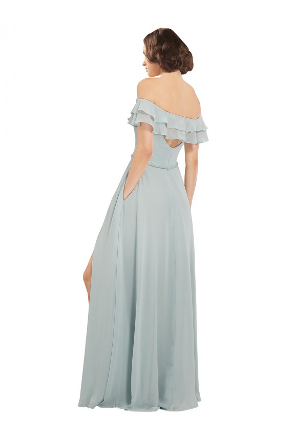 Soft Chiffon Off the Shoulder Keyhole Back A-Line Sea Glass Bridesmaid Dress Derby
