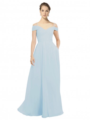Soft Chiffon Off the Shoulder A-Line Sea Glass Evening Dress / Bridesmaid Dress Derby