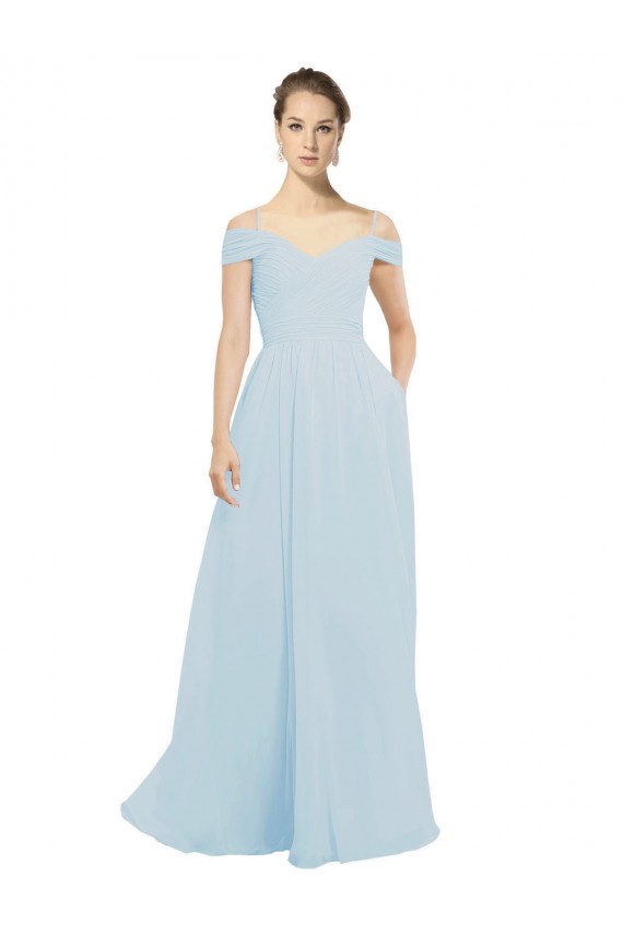 Soft Chiffon Off the Shoulder A-Line Sea Glass Evening Dress / Bridesmaid Dress Derby