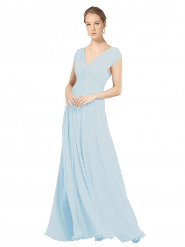 Soft Chiffon V-Neck A-Line Sea Glass Bridesmaid Dress Derby