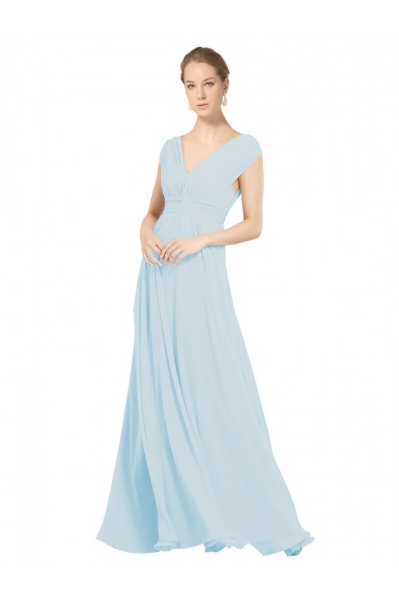 Soft Chiffon V-Neck A-Line Sea Glass Bridesmaid Dress Derby