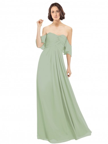 Soft Chiffon Off the Shoulder A-Line Smoke Green Bridesmaid Dress Derby