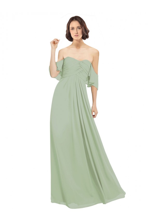 Soft Chiffon Off the Shoulder A-Line Smoke Green Bridesmaid Dress Derby