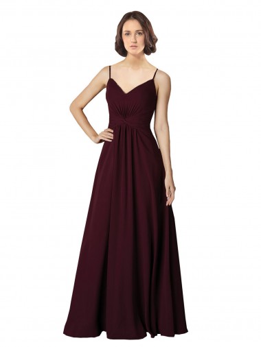 Soft Chiffon V-Neck A-Line Burgundy Gold Bridesmaid Gown Derby