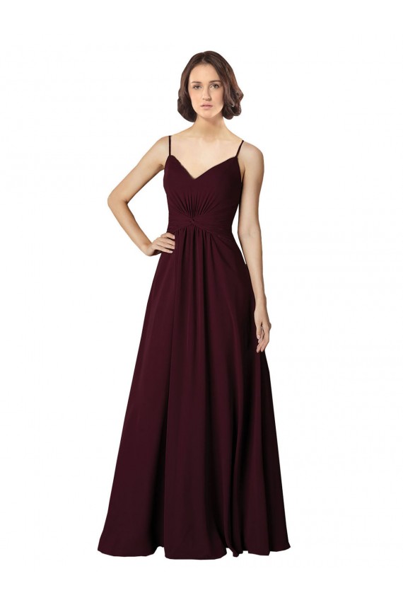 Soft Chiffon V-Neck A-Line Burgundy Gold Bridesmaid Gown Derby