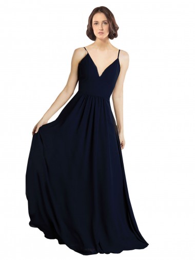 Chiffon V-Neck A-Line Dark Navy Bridesmaid Dress & Gowns Derby