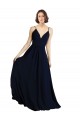 Chiffon V-Neck A-Line Dark Navy Bridesmaid Dress & Gowns Derby