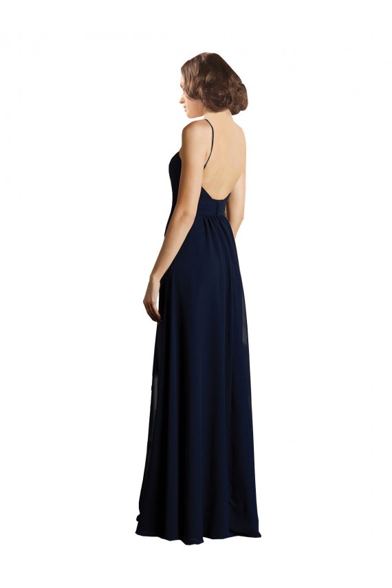 Chiffon V-Neck A-Line Dark Navy Bridesmaid Dress & Gowns Derby