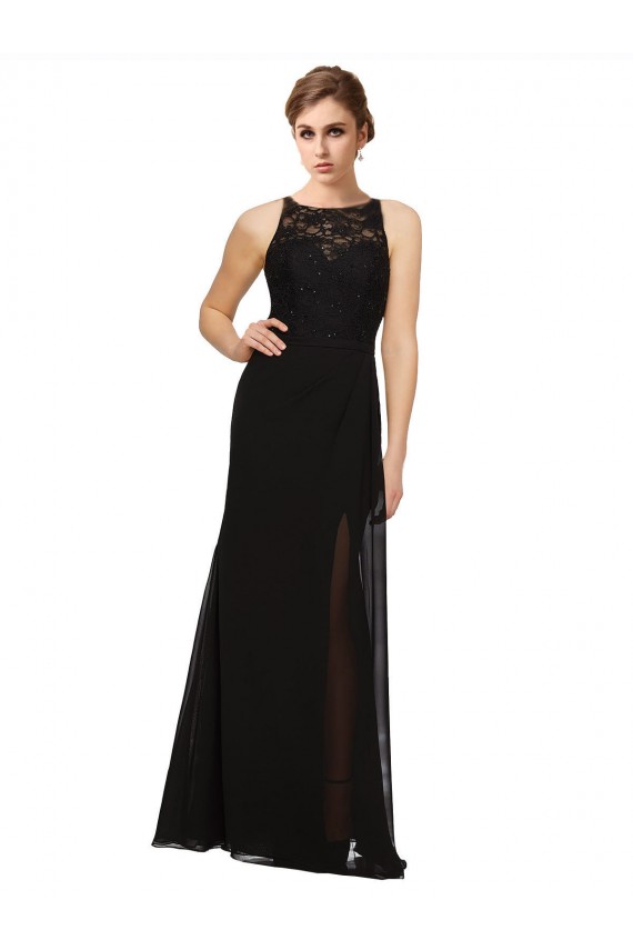 Soft Chiffon & Lace High Neck Sheath Black Bridesmaid Dress Derby