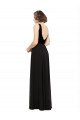 Soft Chiffon & Velvet V-Neck V-Back A-Line Black Prom Dress / Bridesmaid Dress Derby