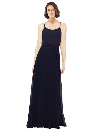 Soft Chiffon Scoop Neck Sheath Dark Navy Bridal Party Dress Derby