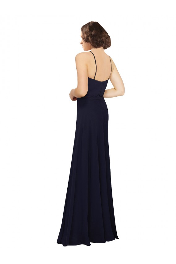 Soft Chiffon Scoop Neck Sheath Dark Navy Bridal Party Dress Derby