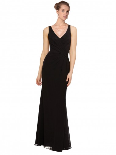 Soft Chiffon V-Neck Sheath Black Bridesmaid Gown Derby