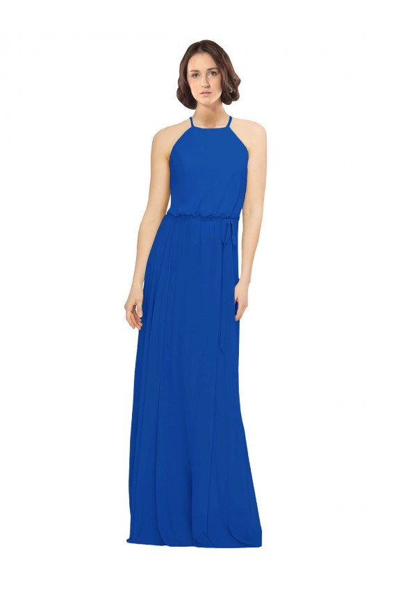 Soft Chiffon Jewel Neck A-Line Royal Blue Bridal Party Dress Derby