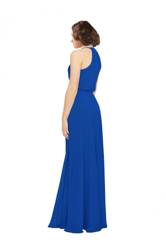 Soft Chiffon Jewel Neck A-Line Royal Blue Bridal Party Dress Derby