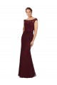 Soft Chiffon Bateau Neck Sheath Burgundy Gold Bridesmaid Dress Derby